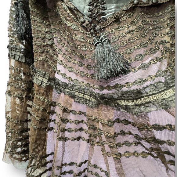Antique Edwardian Lace & Silk Mourning Cape Victorian Tassel Trim 1900s Vintage - Picture 10 of 16